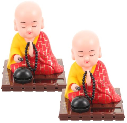 TOYANDONA 2pcs Solar Powered Small Monk Bobblehead Figures Car Dashboard Decor Nodding Head Monk Statues for Office and Vehicle Interior Accessories
