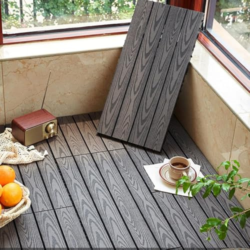 Dalles et lames de terrasse en composite, Tuiles de terrasse en bois composite, drainage emboîtable for l'extérieur, multicolore 12x12 pouces, 4 à 6 pièces(Grey,4pcs)