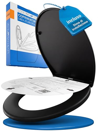 LOBENSWERK Tavoletta WC Nera Opaca [Montaggio Facile] Copriwater Universale con Chiusura Rallentata & Quick Release | Sedile WC antibatterico incl. dima montaggio