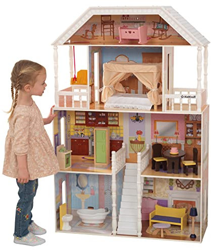 KidKraft Savannah Puppenhaus aus Holz mit Möbeln und Zubehör, Spielset mit Hängesessel und Himmelbett für 30 cm Puppen, Spielzeug für Kinder ab 3 Jahre, 65023