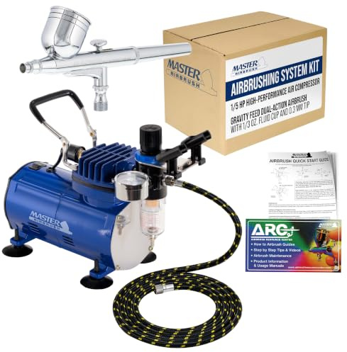 Multi-Purpose Gravity Feed Dual-Action Airbrush with Air Compressor and Hose Kit