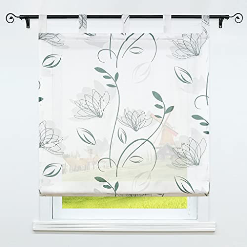 CORLIF Küche Raffrollo mit Schlaufen Raffgardine Landhaus Transparente Gardinen Leinen Schlaufenrollo Wohnzimmer Vorhänge Ausbrenner Weiß BxH 100x140 cm 1 Stück