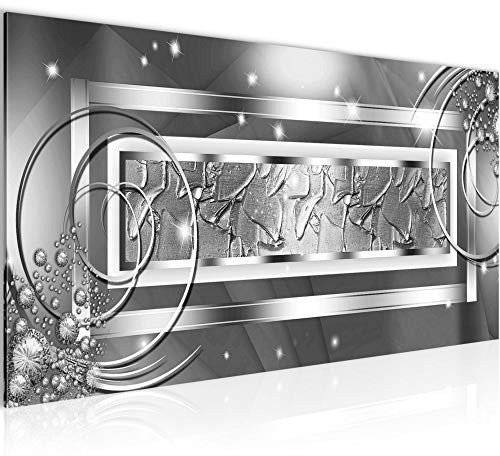 Runa Art Wandbild Abstrakt 1 Teilig 100 x 40 cm Modern Bild auf Vlies Leinwand Diamant Wohnzimmer Schlafzimmer Grau Silber 108012b