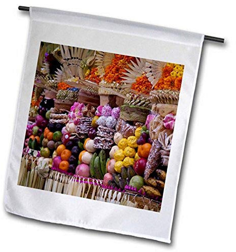 3dRose fl_188312_2 Indonesia, Bali, Bedulu Offerings at Pura Samuan Tiga Temple Garden Flag, 18 by 27