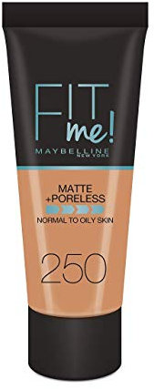 Maybelline New York - Fond de Teint Fluide Fit Me - Matte & Poreless - Peaux normales à grasses - Teinte : 250 Beige Ensoleillé - 30 ml
