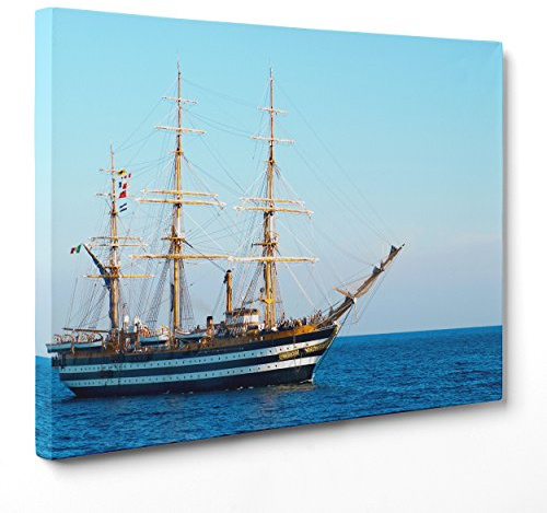 ConKrea Quadro su Tela Canvas - INTELAIATO - Pronto da Appendere - Nave Battello Amerigo Vespucci - Mare Pirati Oceano - 30x40cm - Senza Cornice - (cod.3304)
