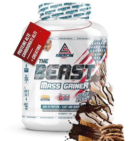 AS American Suplement | Mass Gainer 2kg | Ricco di Carboidrati e Proteine | Aiuta ad Aumentare di Peso e Massa Muscolare | Con Creatina (2 kg (Paquete de 1), Cookies & Cream)