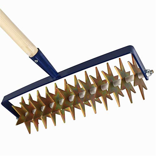 Kadax Star Mill con manico in legno, coltivatore, router da giardino, coltivatore a rulli, briciole per allentarsi il pavimento, coltivatore, zappa a rullo (con 12 stelle, maniglie in legno)