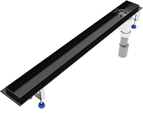 Grundkörper-SET für Duschrinne 120 cm AQUABAD® SDS Schwarz Matt aus Edelstahl inkl. Haarsieb/Ablauf senkrecht - Abgang seitlich (Ohne Abdeckung - separat erhältlich)