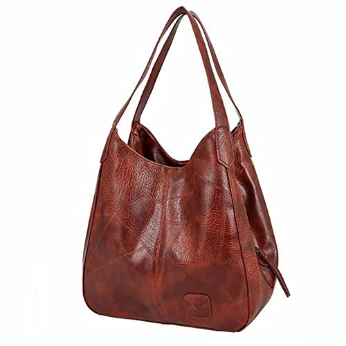 Colorful Damen Weiches Leder Schultertasche mit Lange Gurt, Mode Blumen Umhängetasche Hohe Kapazität Handtaschen, Mehrere Fächer Crossbody Bag für Reisen, Einkaufen (Braun)