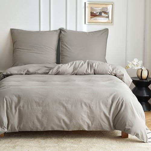 Simple&Opulence Halbleinen Bettwäsche 135x200, Atmungsaktiver Bettbezug Set aus Baumwolle und Leinen mit 80x80 cm Kissenbezug,Oeko-TEX Sommerbettwäsche 2tlg,Hellgrau