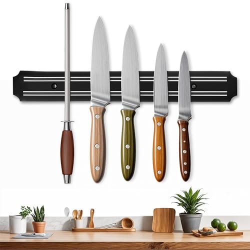 FB FunkyBuys Magnetic Knife Holder for Wall 33cm (13) – Magnetic Knife Rack with Ultra Strong Magnet – Space Saving Utensil Holder for All Kitchen Accessories, Tools and Keys (Metal)
