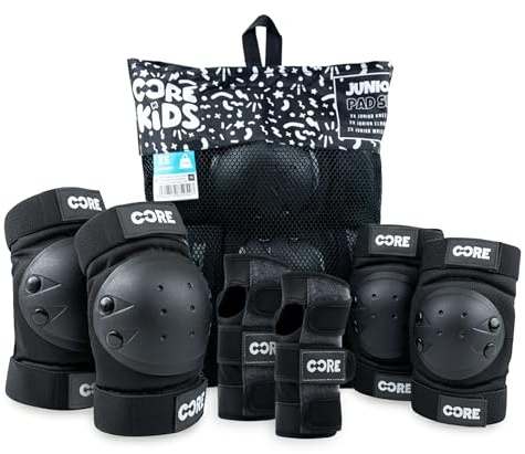 CORE Junior Triple Pad Set Knee Pads Elbow Pads Wrist Guards 6 in 1 Protective Gear Set for Kids Youth Adult for Skateboarding Scooter Cycling BMX Skating Skate
