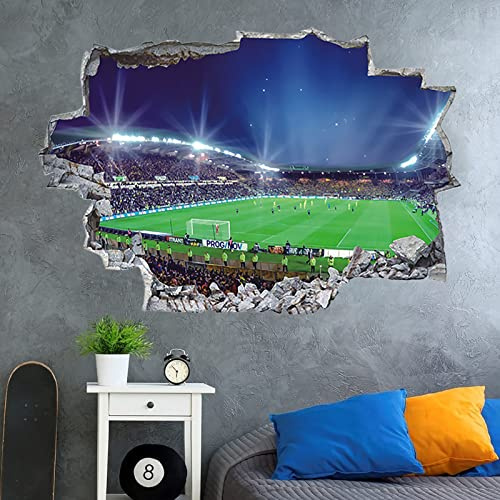 ANHUIB Stor 3D fotbollsstadion väggklistermärke, fotboll väggklistermärken för pojkar sovrum och barnkammare, fotboll sport väggklistermärken för barnrum och klassrumsdekor
