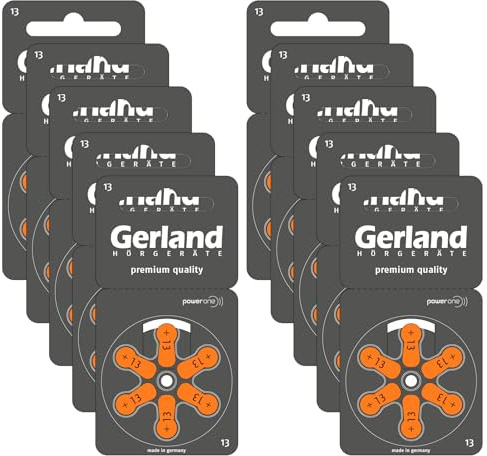 Gerland Hörgerätebatterien Evolution Typ 13 Orange - Zink-Luft Batterien für Hörgeräte - PR48 P13 ZL2-1,45 V - Made in Germany - 60 Stück im Sparpack