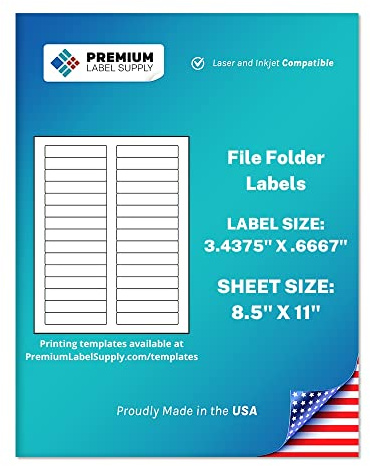 Premium Label Supply White File Folder Labels – 3.4375 x .667 – Laser/Inkjet Compatible – (30 per Sheet), 100 Sheets - 3000 Total Adhesive Stickers