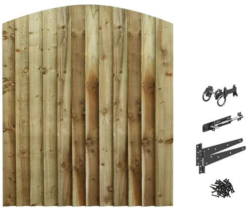 Made to Measure 5ft Wooden Garden Gate, Ring Latch Fixing Kit, Custom Feather Edge Fully Framed Arch Top Treated Timber Door for Outdoor Pathway Home Access, MAX 150cm High x MAX 120cm Wide