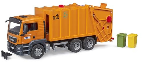 bruder 03760 - Man TGS Müll-LKW mit 2 Mülltonnen - 1:16 Fahrzeuge, Müllauto Spielzeug, Müllabfuhr, Müllwagen