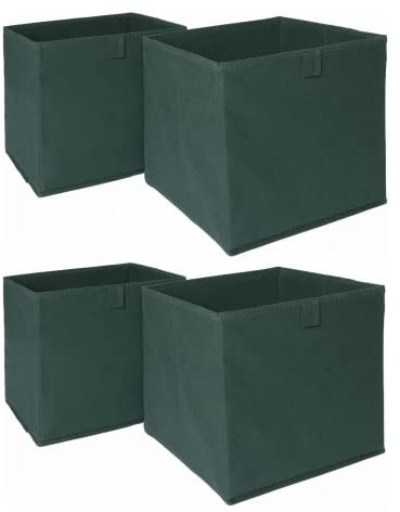 OHS Set of 4 Fabric Storage Boxes Home Organiser Toys Clothing Bathroom Pop Up Collapsible Foldable Cube Box, Forest Green