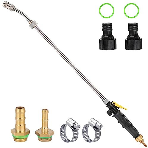 Ramarmro 29 Sprayer Wand, 2 brass barbs match 3/8'' & 1/4'' hoses, Adjustable Stainless Steel Replacement Garden Sprayer Wand with Built-in Shut-Off Valve, w/ 2 Hose Clamps & 2 Hose Connects Yellow