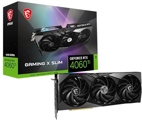 MSI Gaming GeForce RTX 4060 Ti 16GB GDRR6 Boost Clock: 2685 MHz 128-Bit HDMI/DP Nvlink TORX Fan 4.0 Ada Lovelace Architecture Graphics Card (RTX 4060 Ti Gaming X Slim 16G)