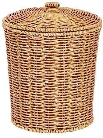 ABOOFAN Korb-Mülleimer Geflochtener Mülleimer Rattan-Abfallkorb Mit Deckel Weidenkorb Geflochtener Aufbewahrungskorb Runder Kleiderbehälter