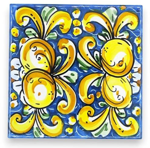 SICILIA BEDDA CAPACI Baldosa cerámica Caltagirone - Altura Aprox.15 x 15 cm (1 Unidad) con 7 Opciones de decoración MD3 - decoración 2