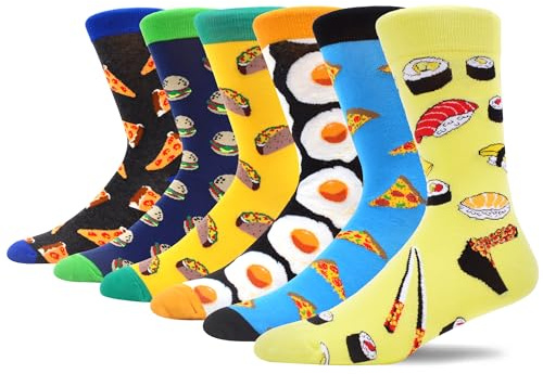 MAKABO Coloridos Divertidos Calcetines Hasta La Pantorrilla Hombre, 6 Pares Comidas Patrón,43-46