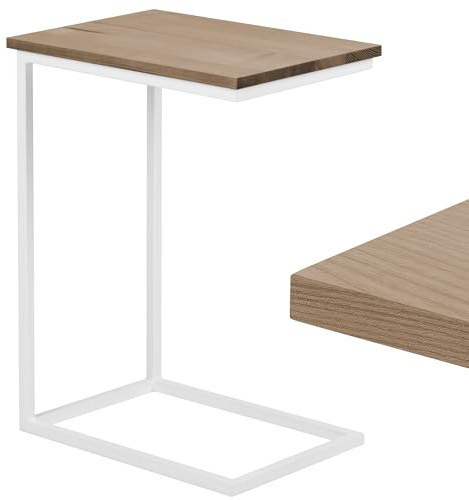 LAMO Manufaktur Beistelltisch | Laptoptisch | Sofatisch | mobiler Kaffeetisch | Nachttisch | 50x35x67 cm | Gestell Weiß | 100% Echtholz Massiv Platte Farbe: Nussbaum