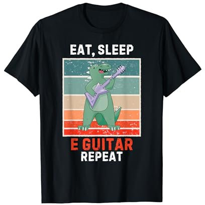 Retro Dinosaurier Eat, Sleep E Gitarre Repeat Vintage E Gitarre T-Shirt