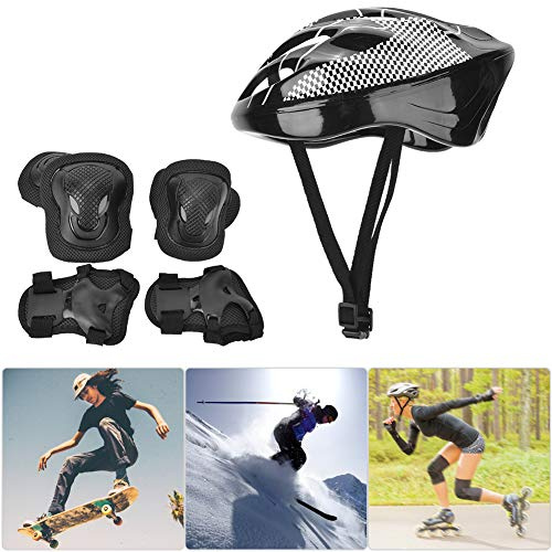 Juego de Protección para Patinaje sobre Ruedas para Adultos, Incluye Casco, Rodilleras, Coderas, Guantes, Equipo de Seguridad para Patinadores (Negro)