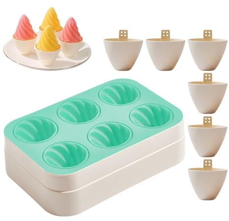 Molde de helado de silicona, moldes de helado - Pequeños moldes de silicona con 6 cavidades - Bandeja de goteo integrada, fácil de aflojar, moldes para helados caseros para niños, accesorios para la
