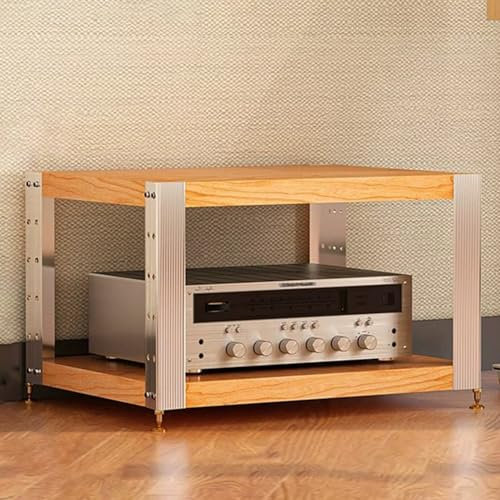 YHWKGZ Audio Rack Hi Fi Regal, Hi Fi Rack aus Massivholz, Mit stoßdämpfenden Füßen, OffenerRecord Player Stand, for Zuhause/Büro, Player-AV-Phonoschrank(Wood Color,24.6x14.1)