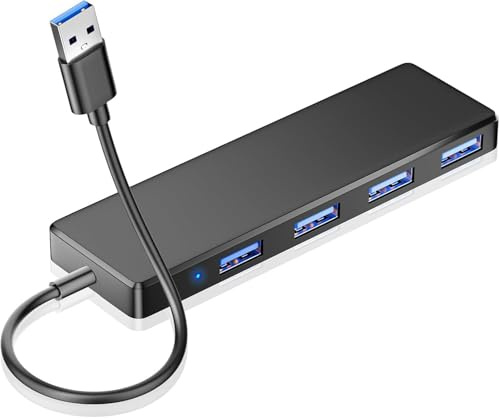 Hub USB 3.0, divisor USB A de 4 puertos ultra delgado, mini expansor USB, múltiples concentradores USB para laptop, PC, Xbox, unidad flash, disco duro, consola, impresora, cámara, teclado, mouse y más