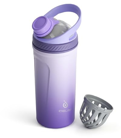 Ideus Bouteille shaker de protéines isotherme en acier inoxydable de 710 ml avec boule en Tritan silencieuse et portable pour boissons protéinées, smoothies, cocktails, violet