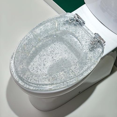 Transparenter Toilettensitz Transparenter Toilettensitz mit Absenkautomatik, Gepolstertes Toilettensitzset aus Acryl, Robuster Toilettendeckel aus Kunstharz, Dekorativer Toilettendeckel aus Gold-silbe