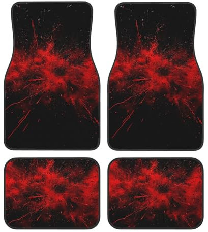 Explosion Burst Rot Schwarz Bedruckte Auto Fußmatten 4 Stück - Anti-Rutsch-Kristallsamt Automatten für die meisten Autos SUV LKW Universal Full Set Fahrzeug Teppich