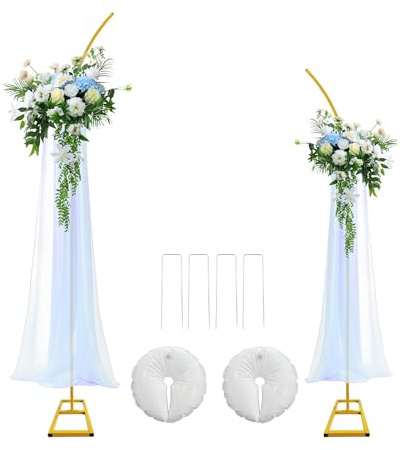 Fiita Metall Bogen Hintergrund Stand Set von 2 Gold Gebogene Top Hochzeit Bogen Rahmen, (1,9 m & 2,2 m) Ballon Bogen Stand für Zeremonie Geburtstag Jubiläum Braut Baby Dusche Floral Stand Dekoration