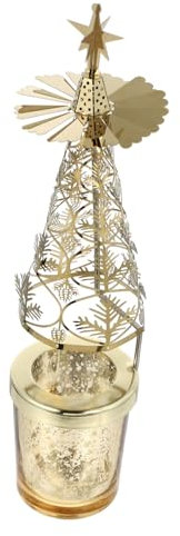 HOLIDYOYO Weihnachtskerzenhalter Metall Kerzenständer Drehbarer Baum Design Goldene Weihnachtsdeko