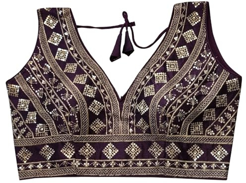 IMTRA FASHION Indisk färdig Tussar Silke Sari Blus för Kvinnor Crop Top Choli, Lila, 60