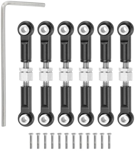 sourcing map 6 Pcs Steering Servo Turnbuckle Rod RC Aluminum Alloy Linkages for A959 A969 A979 K929 1/18 On-Road RC Car (Black, 37mm)
