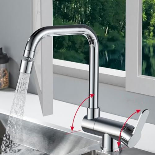 Grifo de Cocina Abatible para Ventana Giratorio Agua Fría y Caliente Latón Grifo Abatible Cocina-Cromado