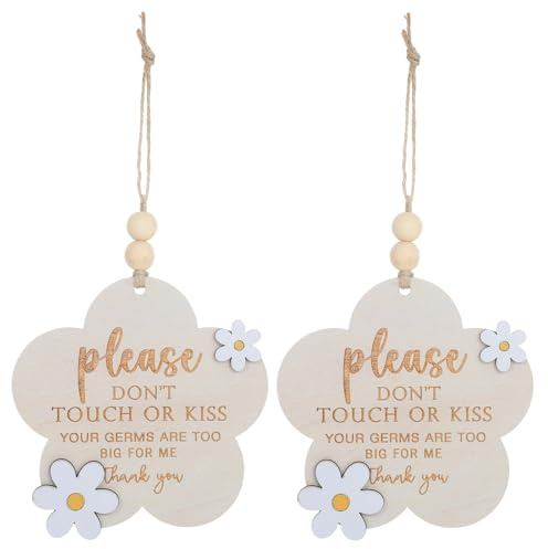 Wooden Please Do Not Touch or Kiss Baby Sign 2 Pack | for Pram, Stroller & Car Seat | Gentle Newborn Safety Warning to Prevent Germs & Unwanted Contact