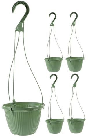 NULYLU 5 Macetas Colgantes de Plástico para Jardín y Sala, Color Verde Suave, Fáciles de Instalar, Ideales para Decorar Espacios Interiores y Exteriores