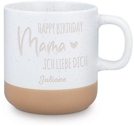 GRAVURZEILE Engraved Stoneware Mug - Happy Birthday Mum - Personalised with Name - Gift for Mum for Mother's Day & Birthday - 360 ml - Dishwasher Safe - Ceramic Coffee Mug with Engraving