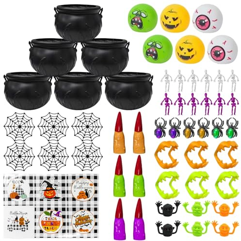 MACULPER 60 Stück Halloween Party Mitgebsel Kindergeburtstag Spielzeug Halloween Deko Party Spielzeug Zubehör mit Vampirzähnen,Hexen Finger und Kleinspielzeug Geschenke für Kinder