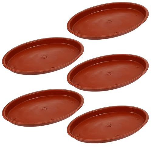 FONDOTIN Lot De 5 Plateaux Ovales en Plastique Rouge pour Pot De Fleurs, sous-Plats 288x192x15 Mm, Accessoire Jardinage Intérieur Et Extérieur, Résistant Et Solide, Plateau De Base De Pot De Fleurs