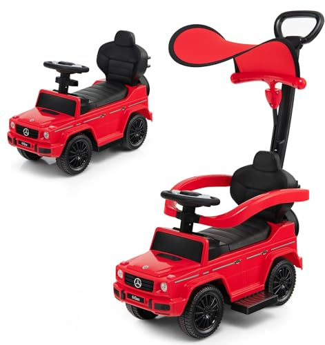 FANTASK Mercedes Benz Rutschauto, Rutschfahrzeug mit Schiebegriff, verstellbarem Verdeck & Hupe, Rutscher Auto mit Motorsound & Hupe für Kinder ab 1 Jahr (Rot)