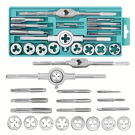 PFXNGMS Juego de 20 machos y terrajas para reparación de roscas métricas, Kit Manual de roscado para reparación de Pernos y Tuercas de tuberías metálicas, para tuberías y grifos.