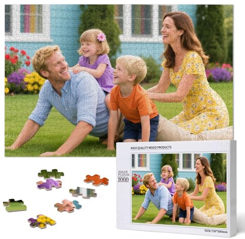 Custom Jigsaw Puzzle from Photo 300/500/1000 Pieces, Personalised Jigsaw Puzzle for Adults, Customised Wooden Puzzles for Couple Family Friend Wedding Birthday, Valentines Gifts for Him Her